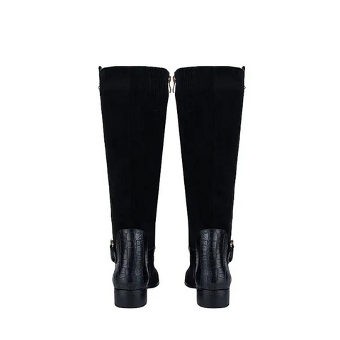 Black Faux Suede Knee High Boots