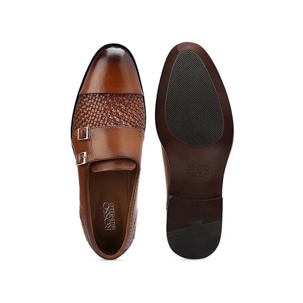 Tan Textured Leather Monk Straps