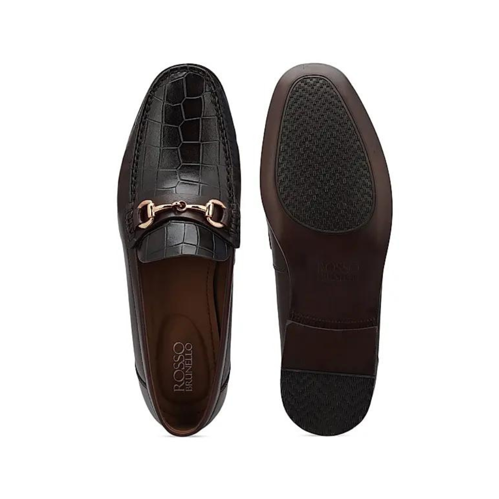 Coffee Croco Textured Loafers