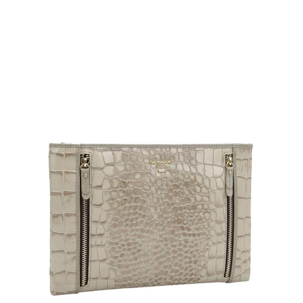 Small Croco Leather Clutch - Frost