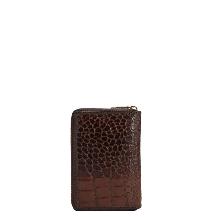 Croco Leather Card Case - Brown