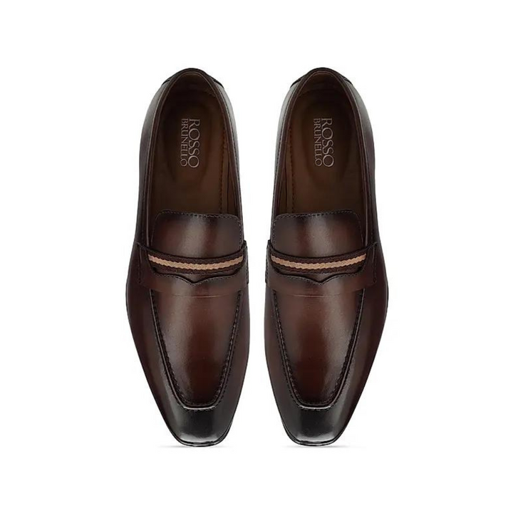 Coffee Striped Leather Loafers