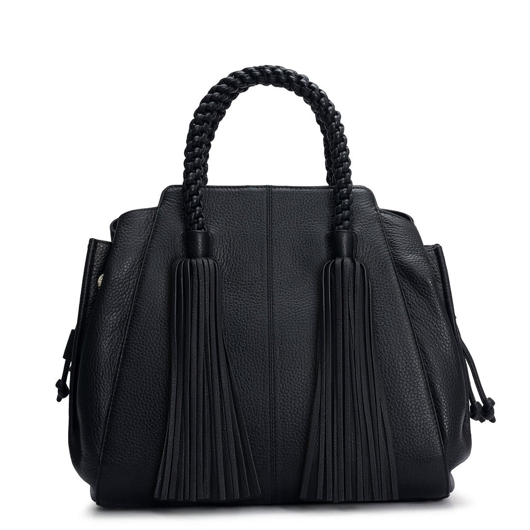Medium Wax Leather Satchel - Black