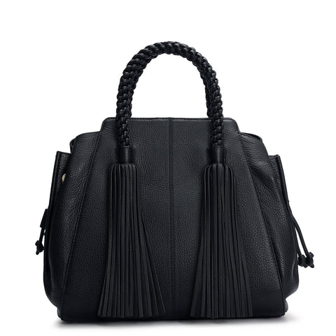 Medium Wax Leather Satchel - Black