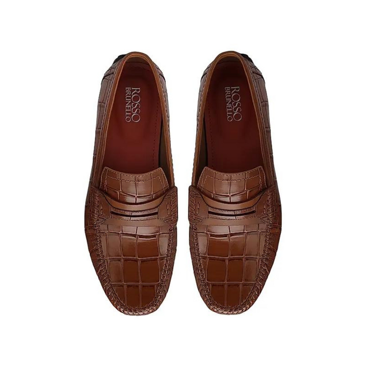 Tan Croco Textured Moccasins