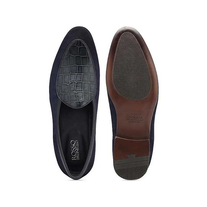 Navy Croco Textured Loafers