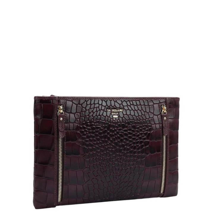 Small Croco Leather Clutch - Wine