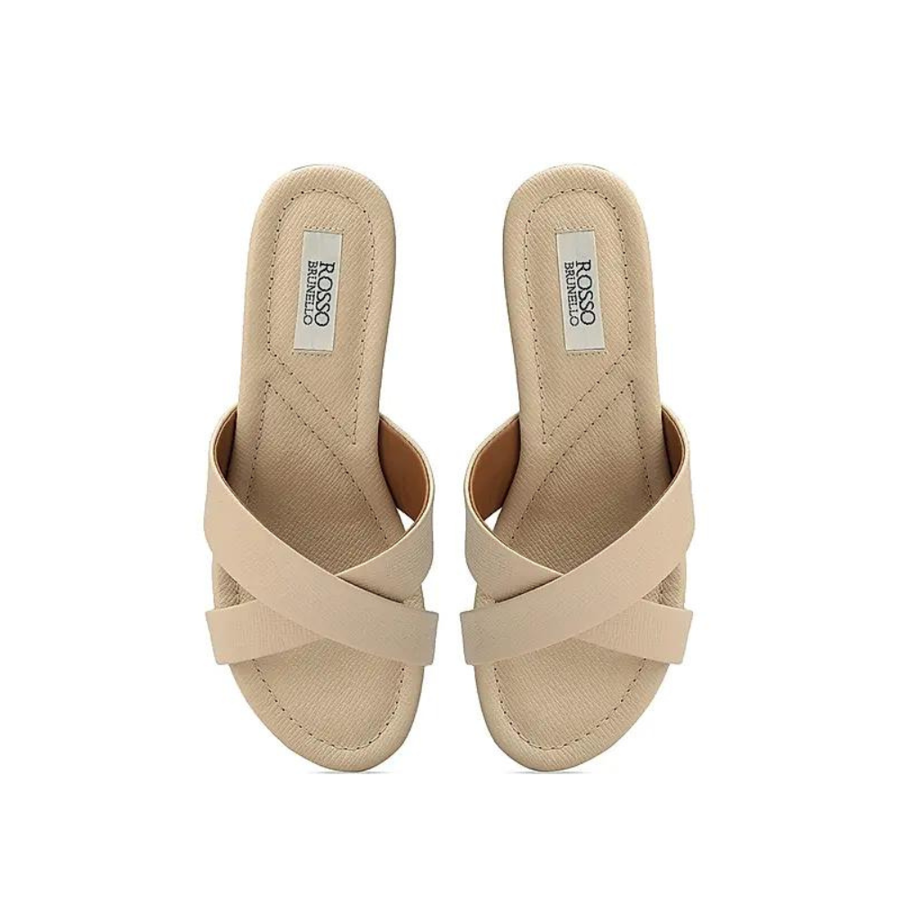 Beige Criss Cross Strap Wedges