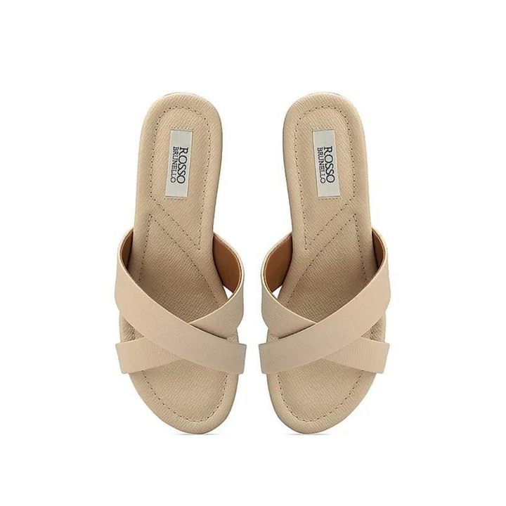 Beige Criss Cross Strap Wedges