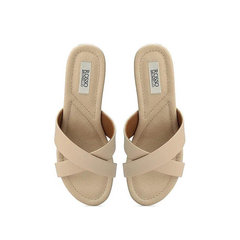 Beige Criss Cross Strap Wedges