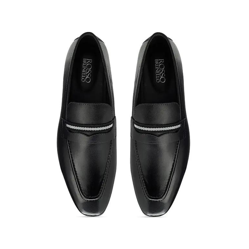 Black Striped Leather Loafers