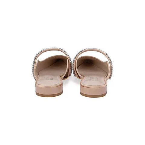 Beige Faux Suede Mules with Embellished Strap