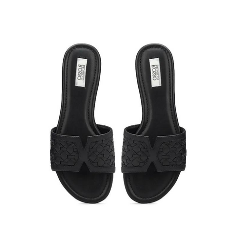 Black Woven Leather Sliders