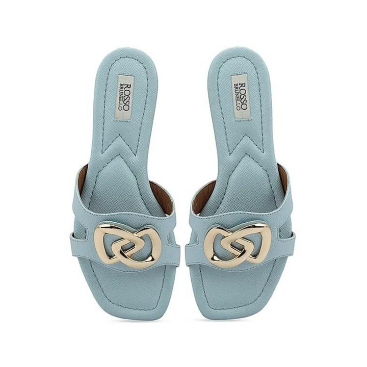 Blue Leather Flats With Buckle