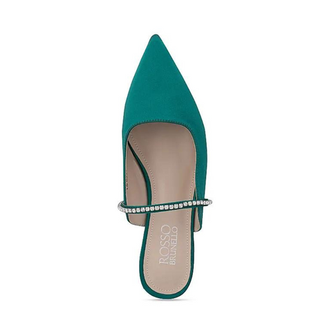 Green Faux Suede Mules with Embellished Strap