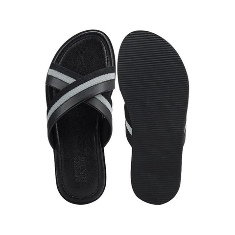 Black Criss Cross Leather Slippers