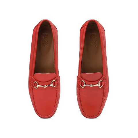 Red Leather Moccasins With Buckle