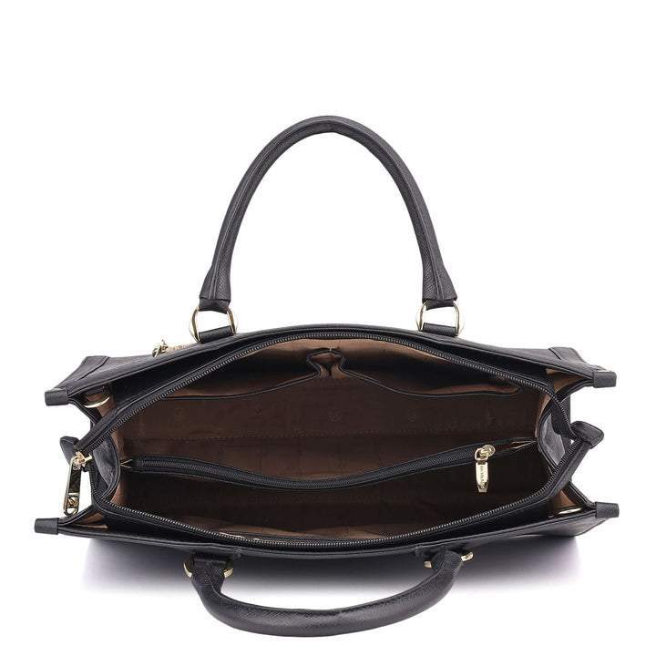Large Franzy Leather Book Tote - Black
