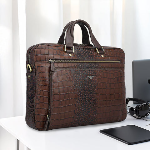 Croco Leather Laptop Bag - Date