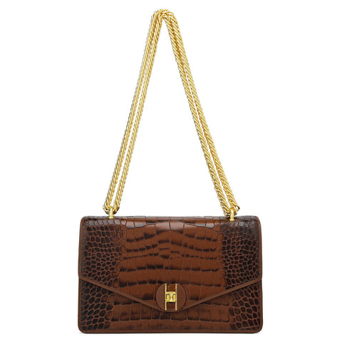 Small Croco Leather Shoulder Bag - Date