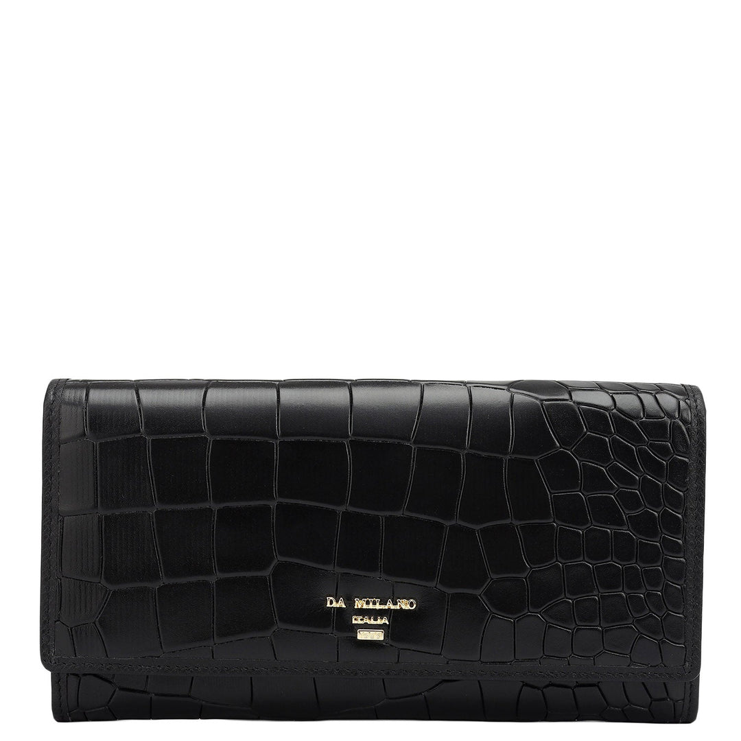 Croco Leather Ladies Wallet - Black