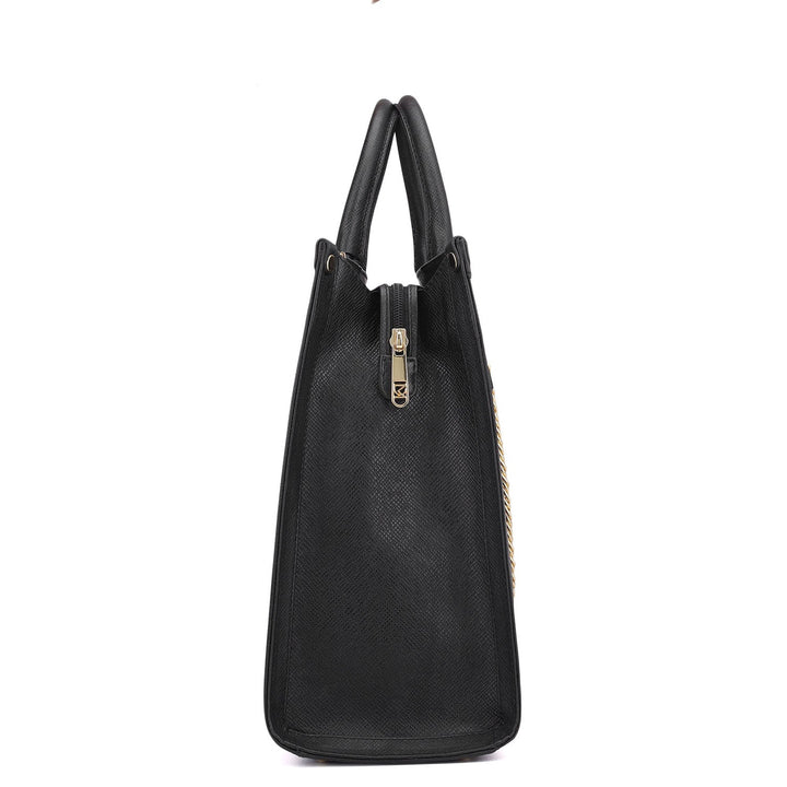 Large Franzy Leather Book Tote - Black