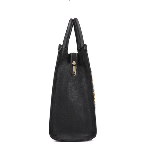 Large Franzy Leather Book Tote - Black