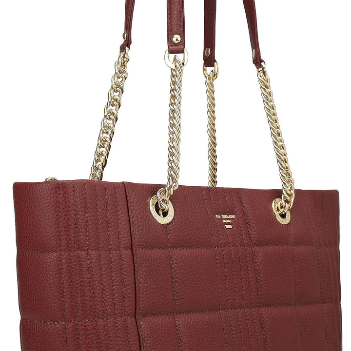 Medium Wax Stripe Leather Tote - Wine