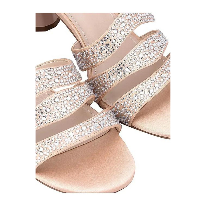 Beige Sequined Strap Heels