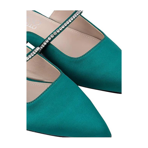 Green Faux Suede Mules with Embellished Strap