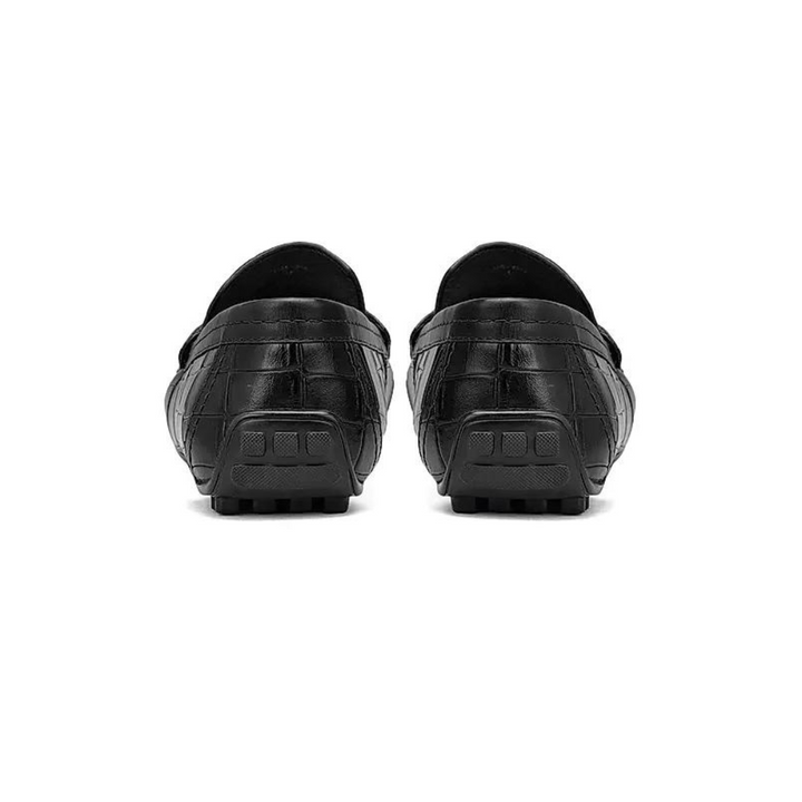 Black Croco Textured Moccasins