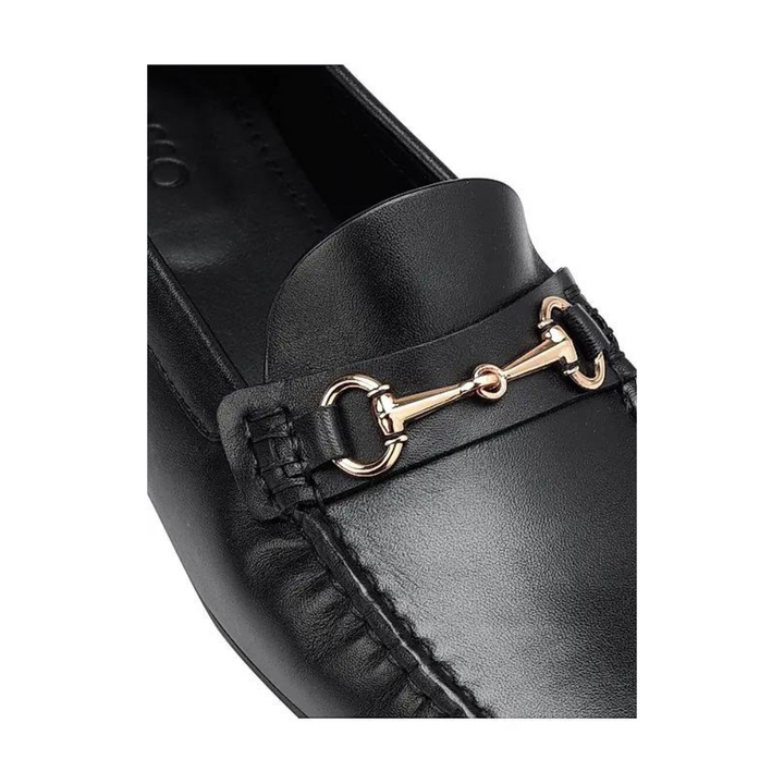 Black Leather Moccasins With Buckle