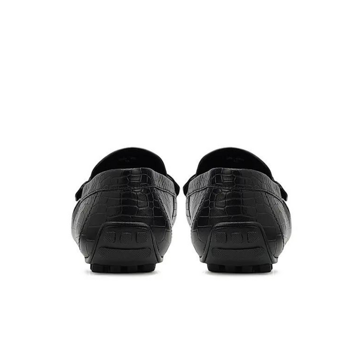 Black Croco Textured Moccasins