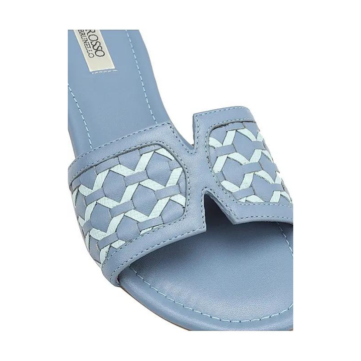 Blue Woven Leather Sliders