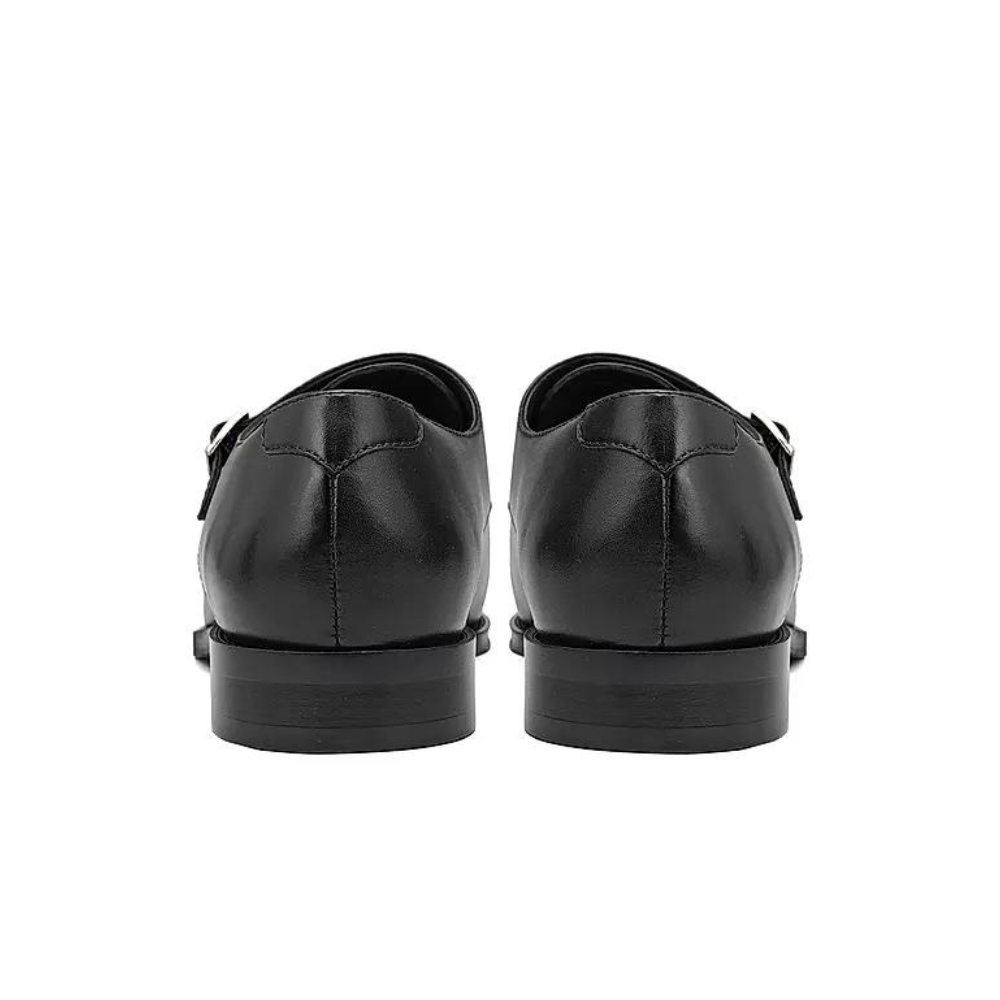 Black Plain Leather Monk Straps