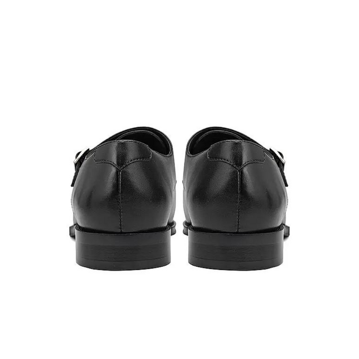 Black Plain Leather Monk Straps