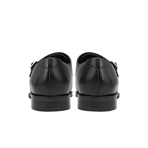 Black Plain Leather Monk Straps