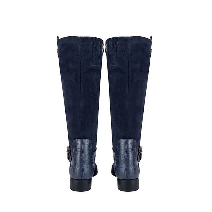 Blue Faux Suede Knee High Boots