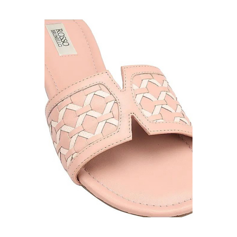 Peach Woven Leather Sliders