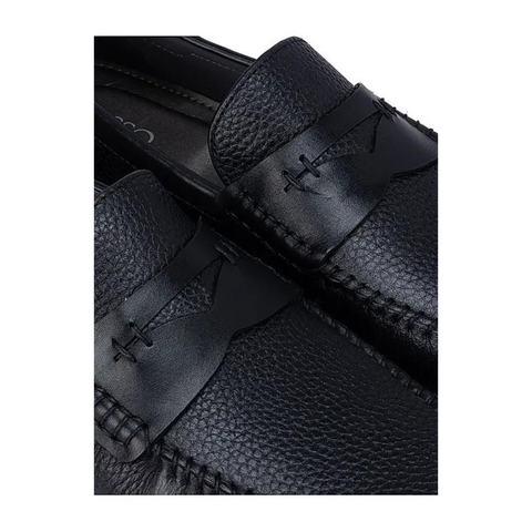 Black Textured Moccasins With Panel