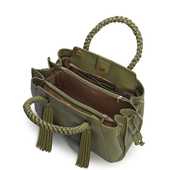 Medium Wax Leather Satchel - Fern