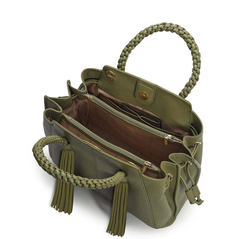 Medium Wax Leather Satchel - Fern