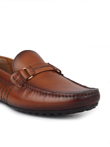 Tan Leather Moccasins With Panel