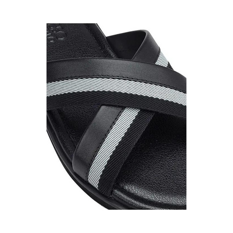 Black Criss Cross Leather Slippers