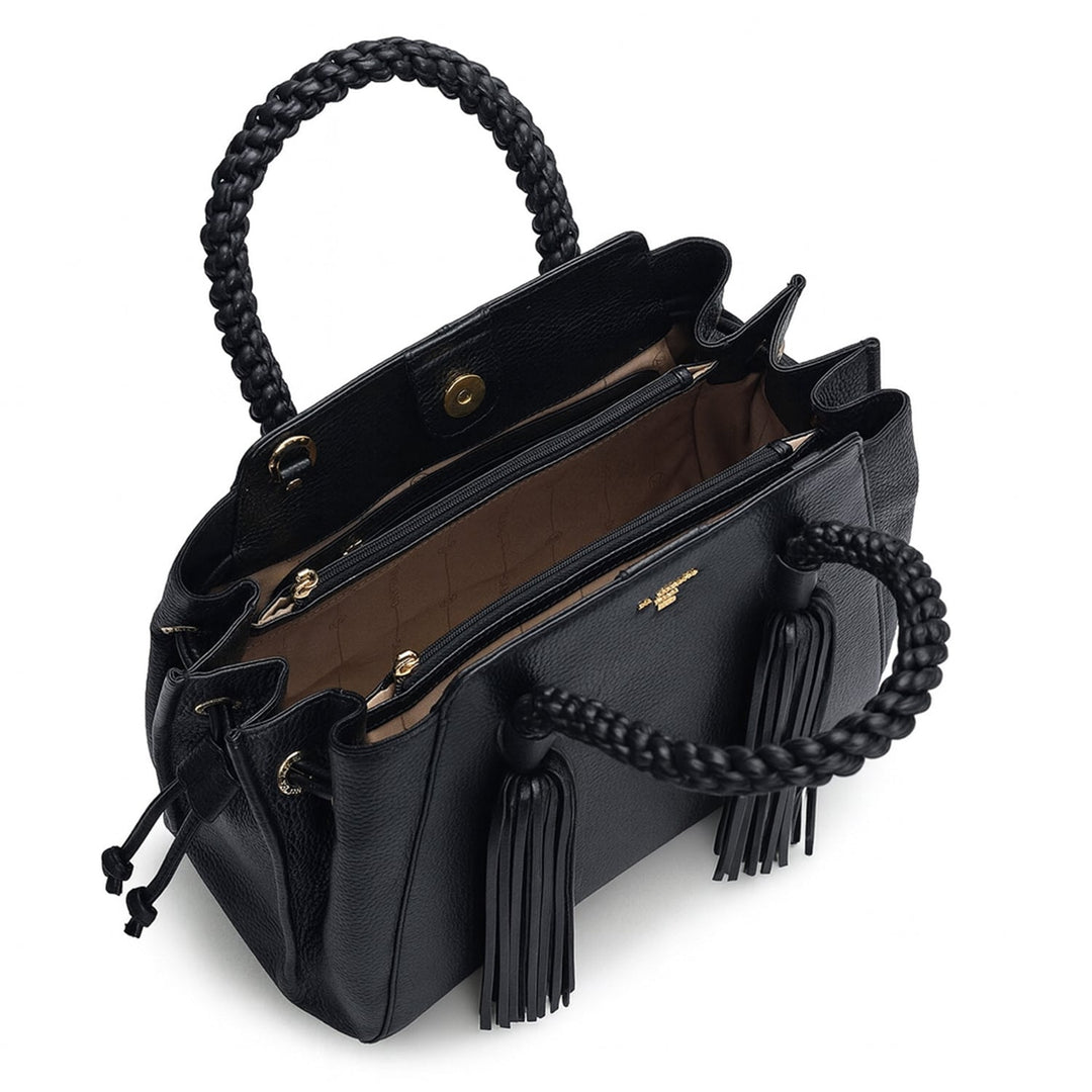 Medium Wax Leather Satchel - Black