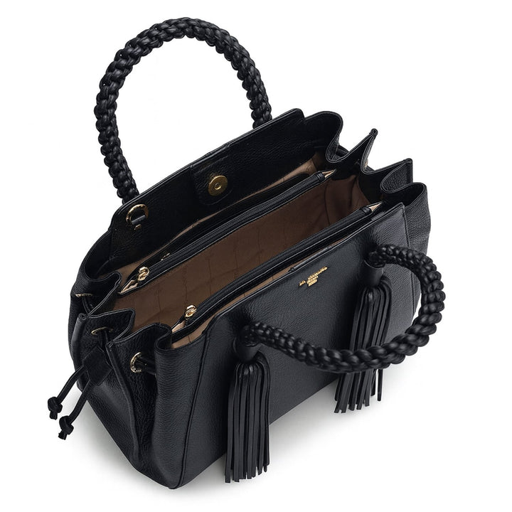 Medium Wax Leather Satchel - Black