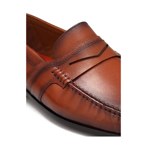 Tan Leather Loafers With Panel