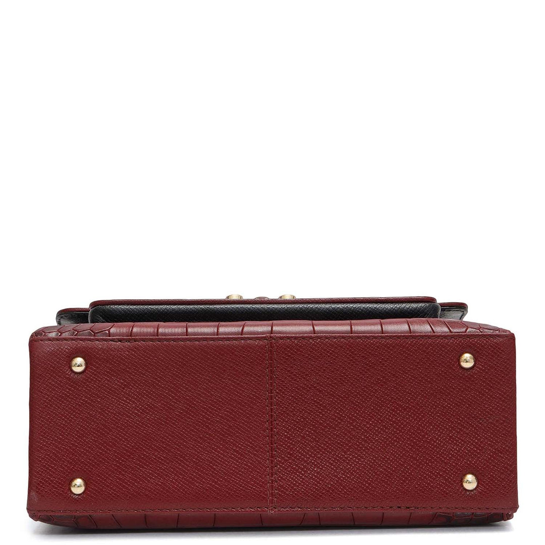 Small Croco Leather Shoulder Bag - Cherry