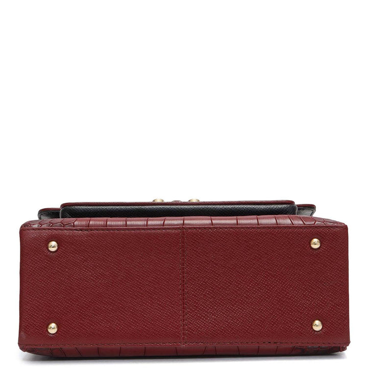 Small Croco Leather Shoulder Bag - Cherry
