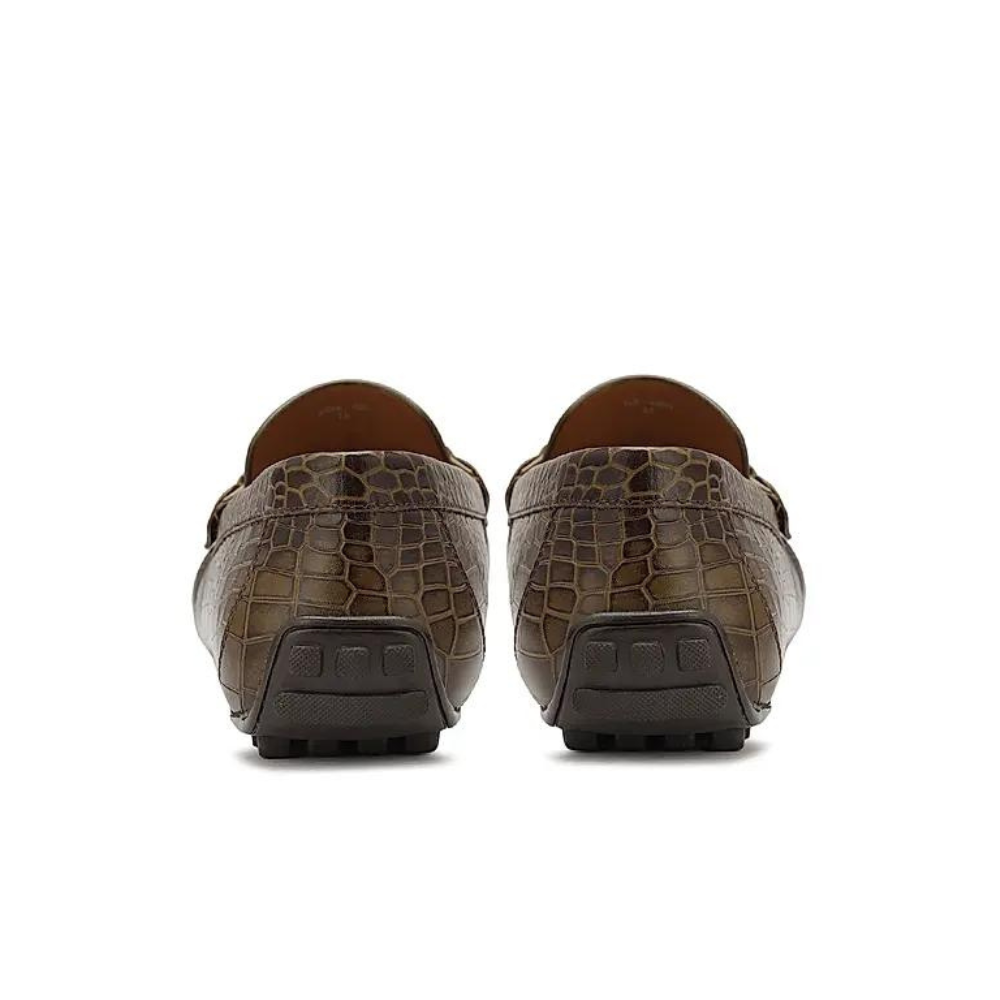 Olive Croco Textured Moccasins